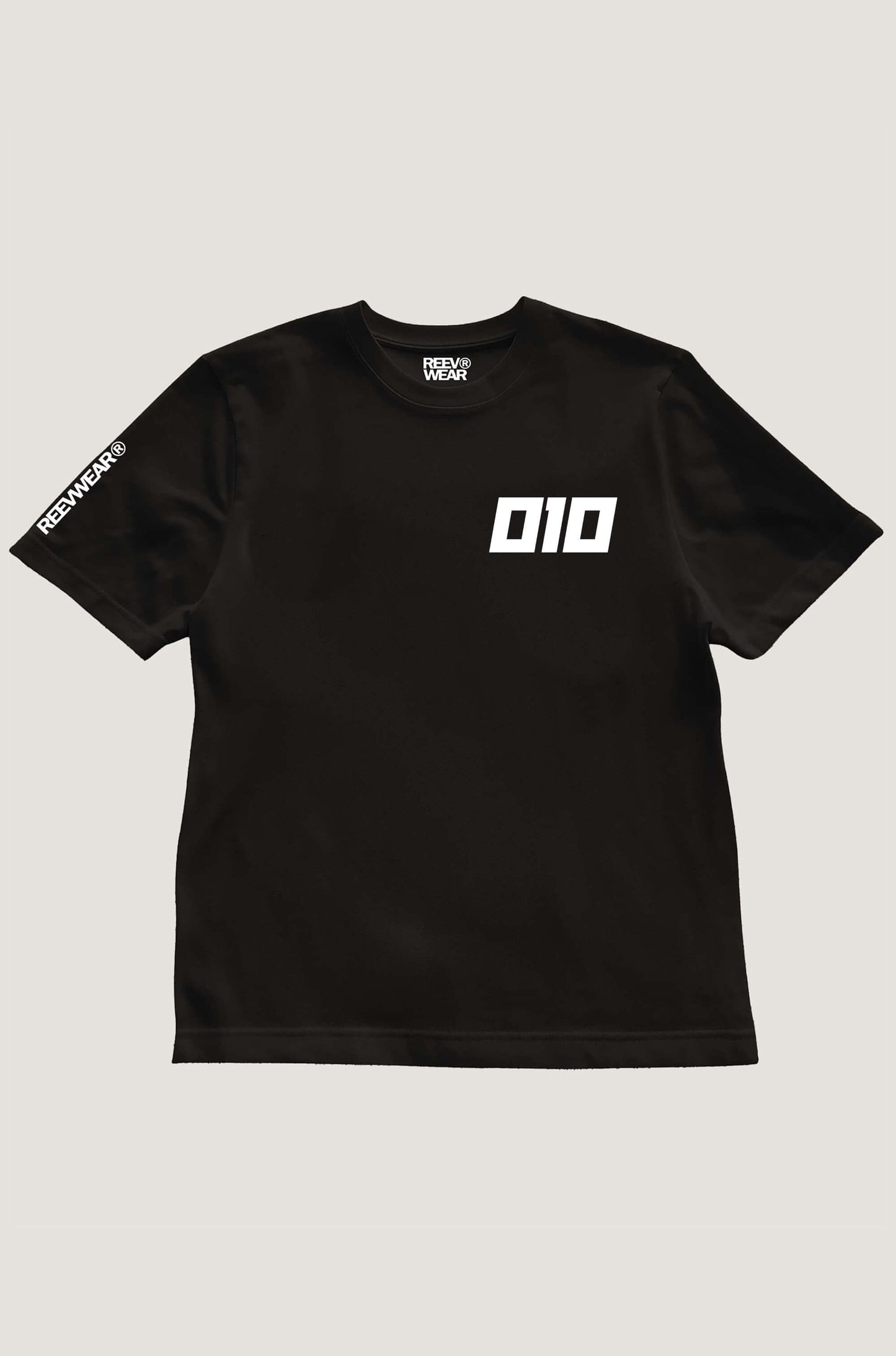 010 T‑shirt Backprint Edition – voorzijde in zwart, premium organisch katoen